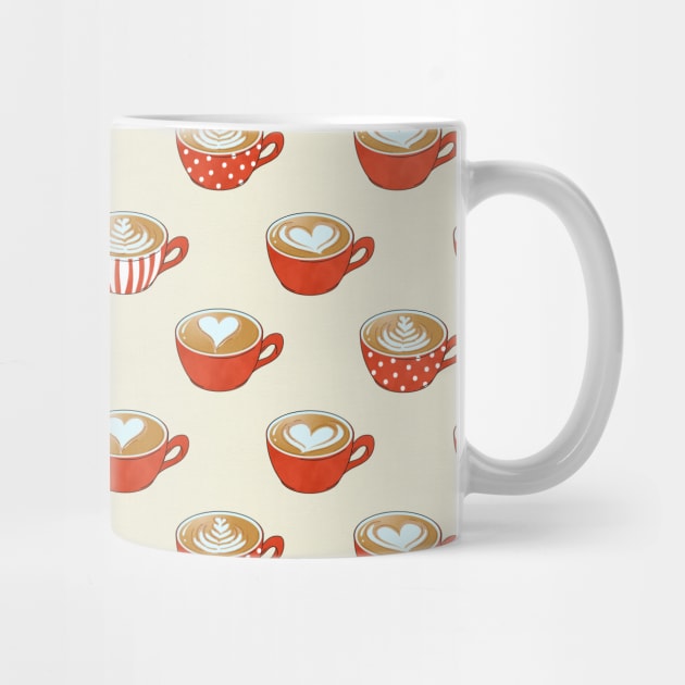 Latte Art in Cute Red Coffee Mugs by tanyadraws